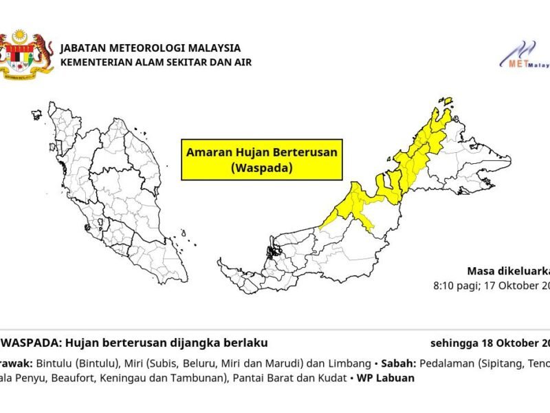 Waspada hujan diramal berterusan hingga Selasa