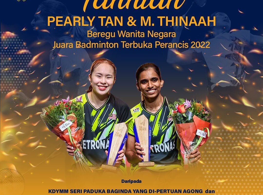 AGONG, PERMAISURI ZAHIR UCAPAN TAHNIAH KEPADA PEARLY-THINAAH